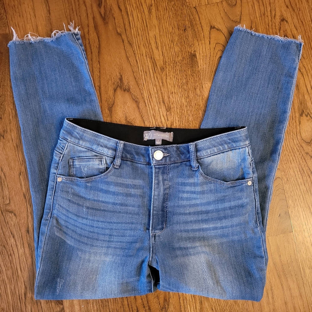 Wit & Wisdom Medium Blue Skinny Jeans with Raw Hem